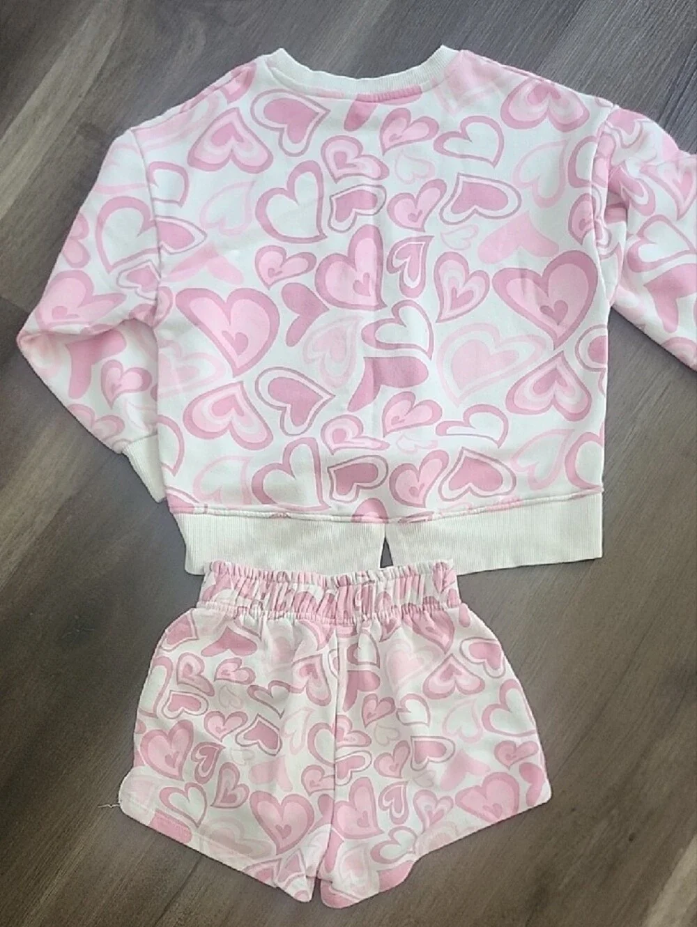 Zara Kids Pink Heart Print Sweatshirt Shorts Set - Soft Short & Top
